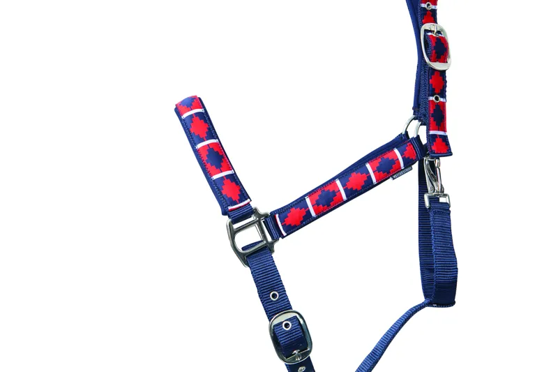 Hy Equestrian Woven Polo Head Collar And Lead Rope - Navy/Red-1